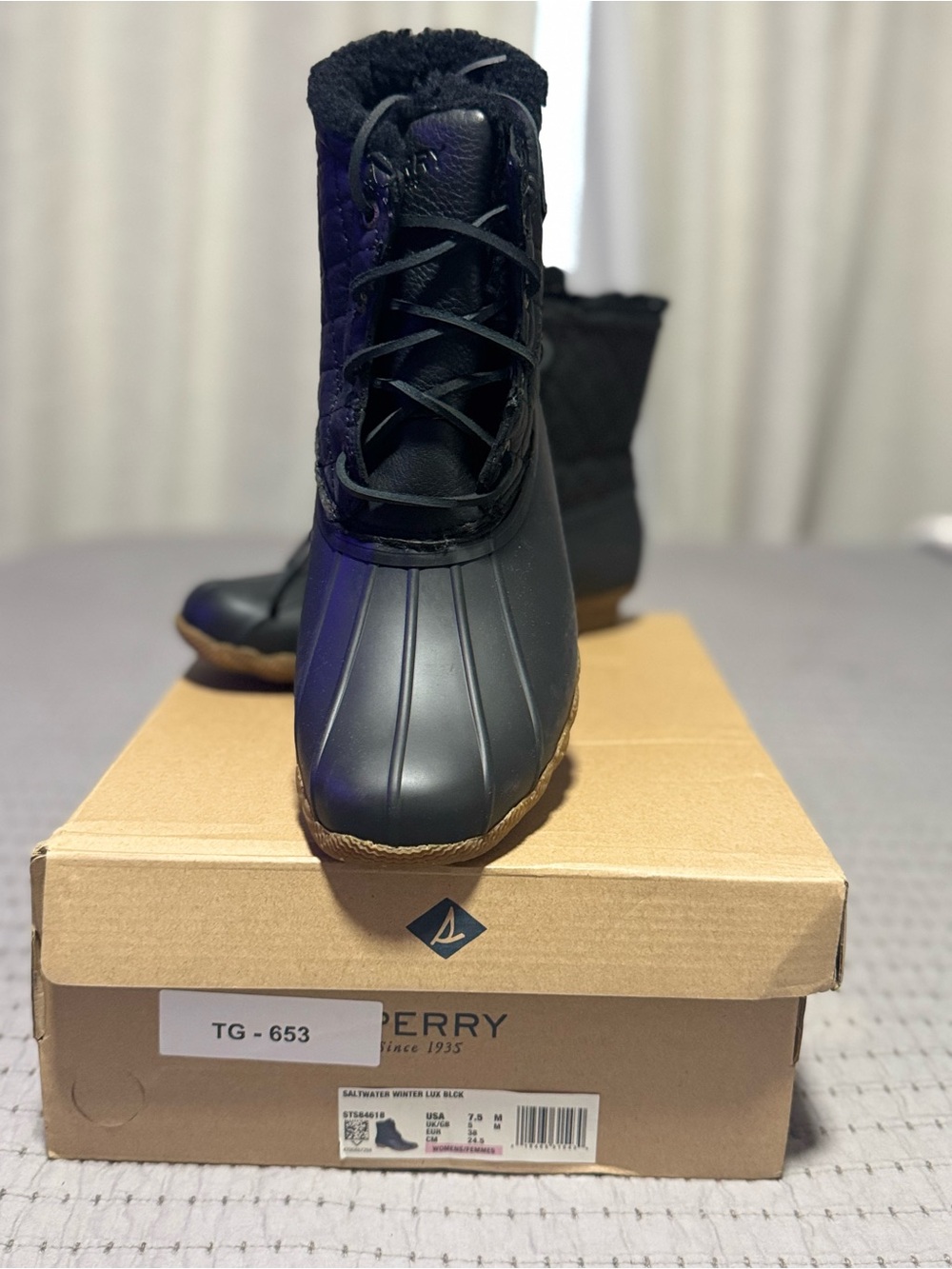 Sperry Saltwater Winter Lux Duck Boots, Black, Women’s 7.5, New